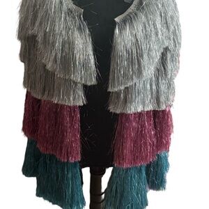 Nasty Gal Gray, Purple, and Teal Fringe Cape